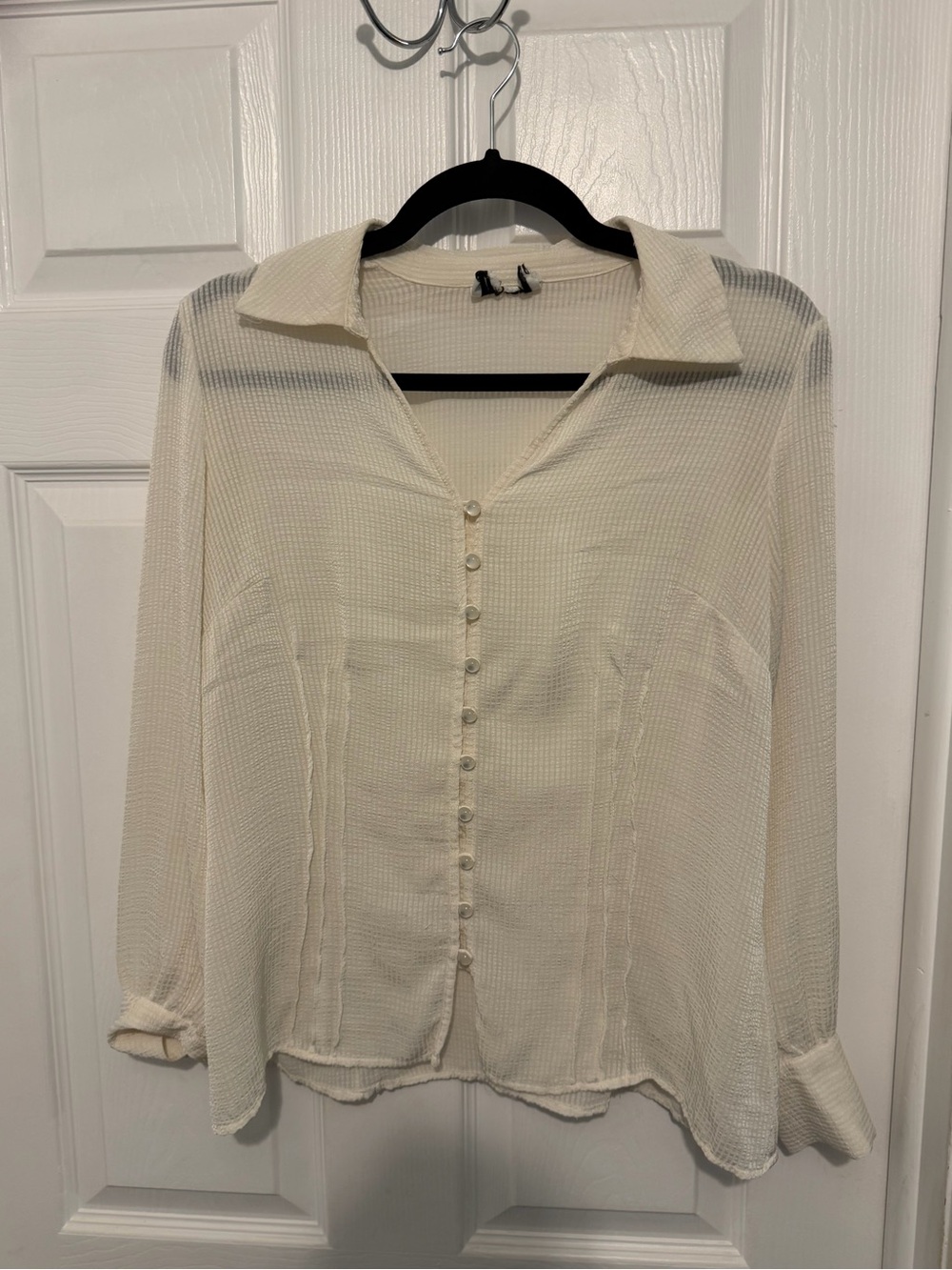 Cream Button-Front Lightweight Collared Women's Top